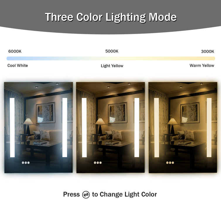 Wrought Studio Ayo Frameless Lighted Bathroom Mirror Wayfair Canada